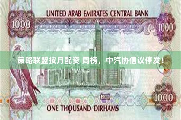 策略联盟按月配资 周榜，中汽协倡议停发！