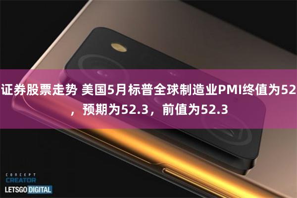 证券股票走势 美国5月标普全球制造业PMI终值为52，预期为52.3，前值为52.3